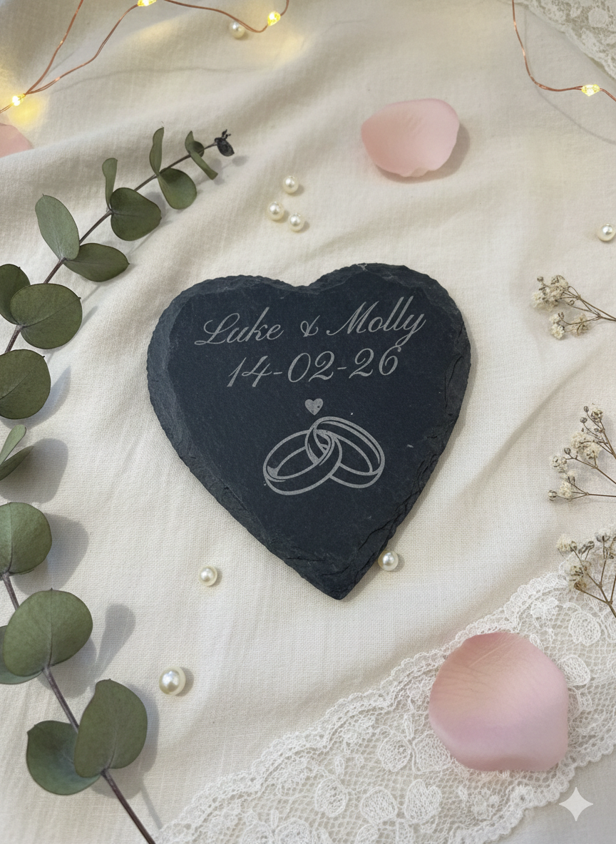 Personalised Heart Slate Keepsake | Wedding & Anniversary Gift | Brecon Beacons Candle Co.