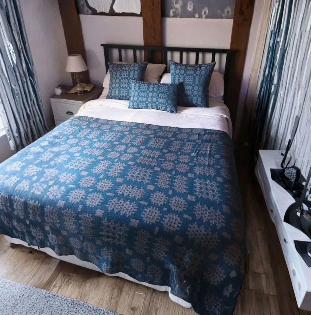 Teal & Grey Welsh Tapestry Design Throw