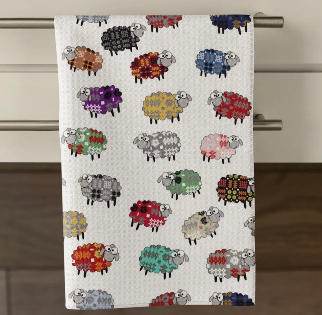 Sheep Welsh Blanket Design Waffle Tea Towel | Moose & Co.