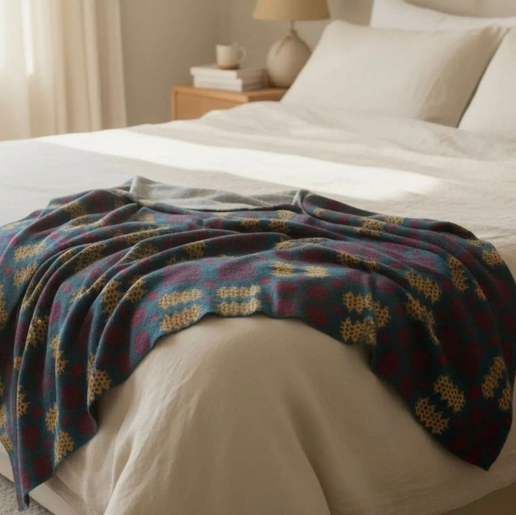 Teal, Red & Mustard Tri-Colour Welsh Tapestry Throw | Moose & Co.