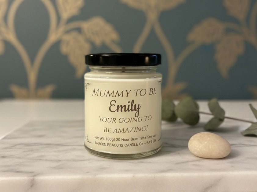Personalised Mummy To Be Candle – Welsh Handmade Baby Shower Gift
