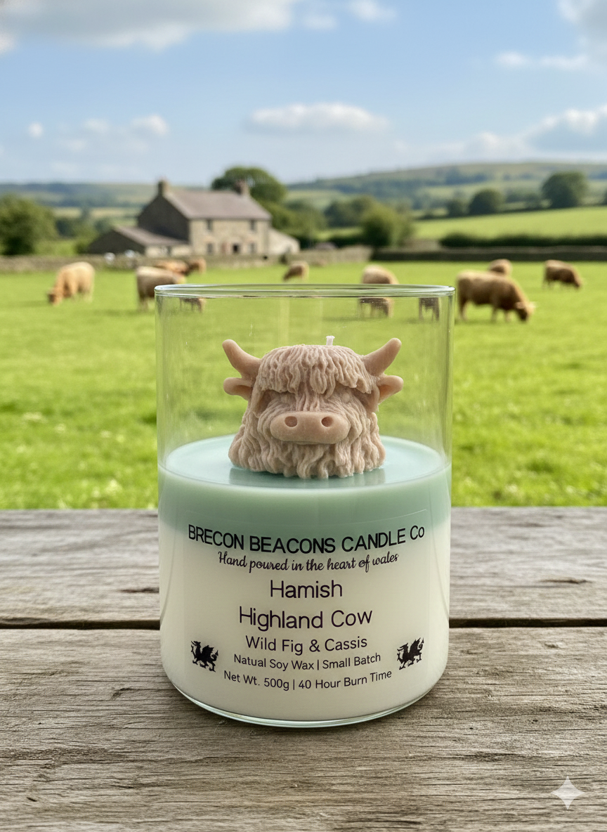 Hamish the Highland Cow Candle | 500g Luxury Soy Candle | Brecon Beacons Candle Co.