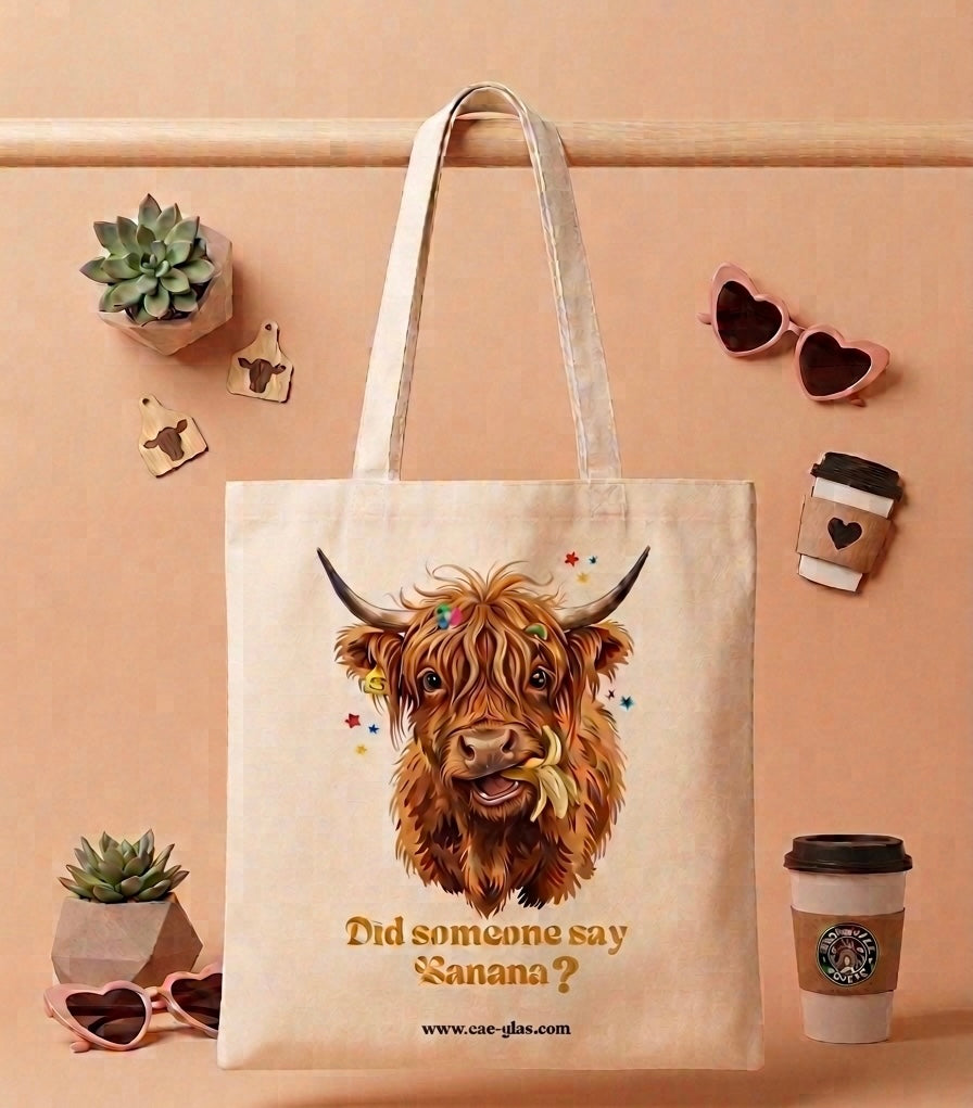 Did Someone Say Banana? Highland Cow Canvas Tote Bag