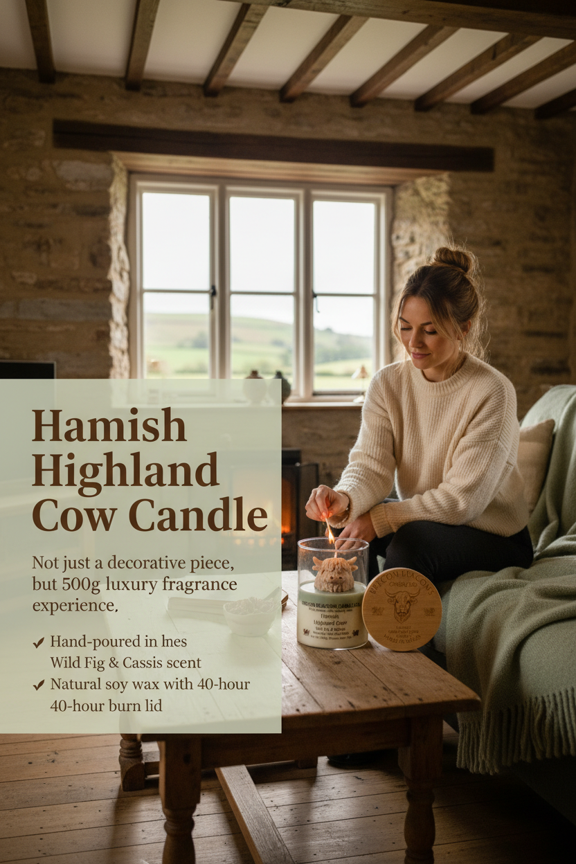 Hamish the Highland Cow Candle | 500g Luxury Soy Candle | Brecon Beacons Candle Co.