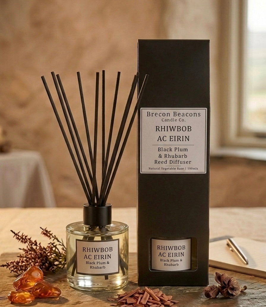 Rhiwbob ac Eirin – Black Plum & Rhubarb Luxury Reed Diffuser | Brecon Beacons Candle Co.
